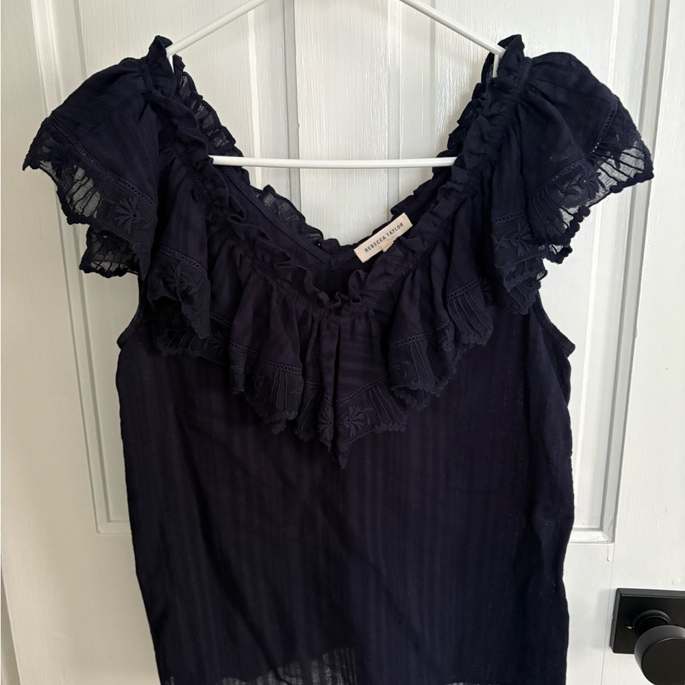 Rebecca Taylor Navy Ruffle Top